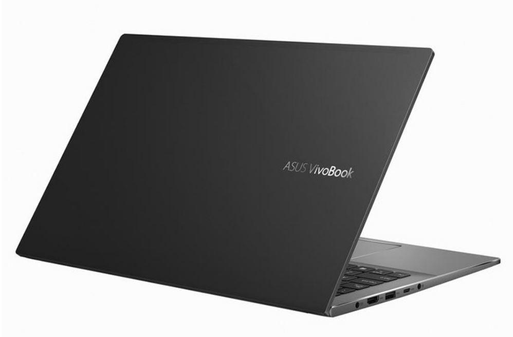 Asus VivoBook S15 laptop in Indie Black color with a 15.6-inch FHD display, showcasing its sleek design and keyboard.